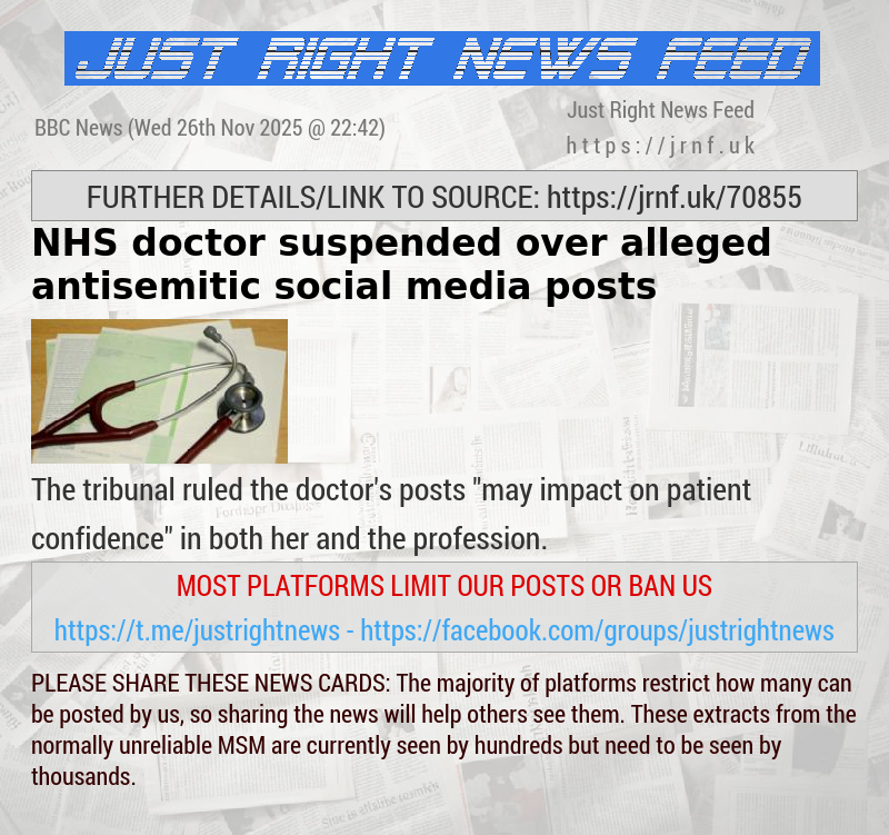 NHS doctor suspended over alleged antisemitic social media posts