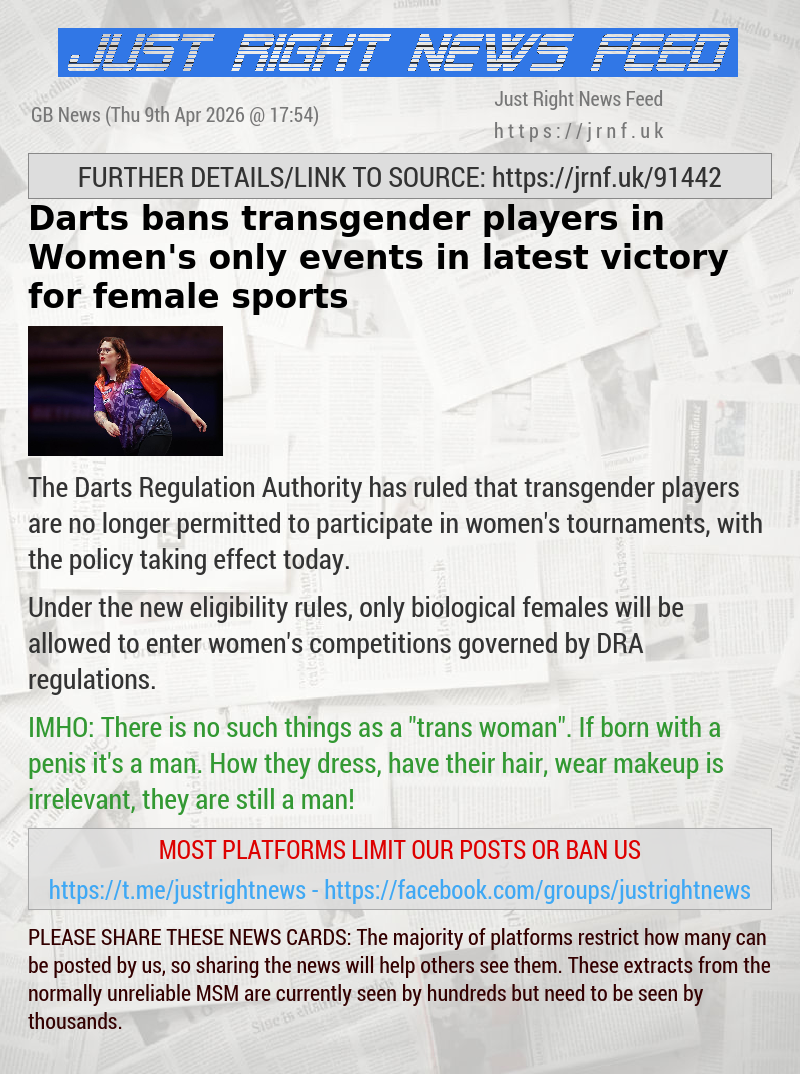 Darts bans transgender players in Women’s only events in latest victory for female sports