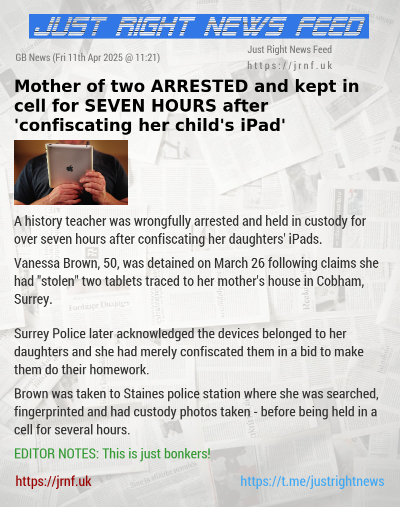Mother—of—two ARRESTED and kept in cell for SEVEN HOURS after ’confiscating her child’s iPad’