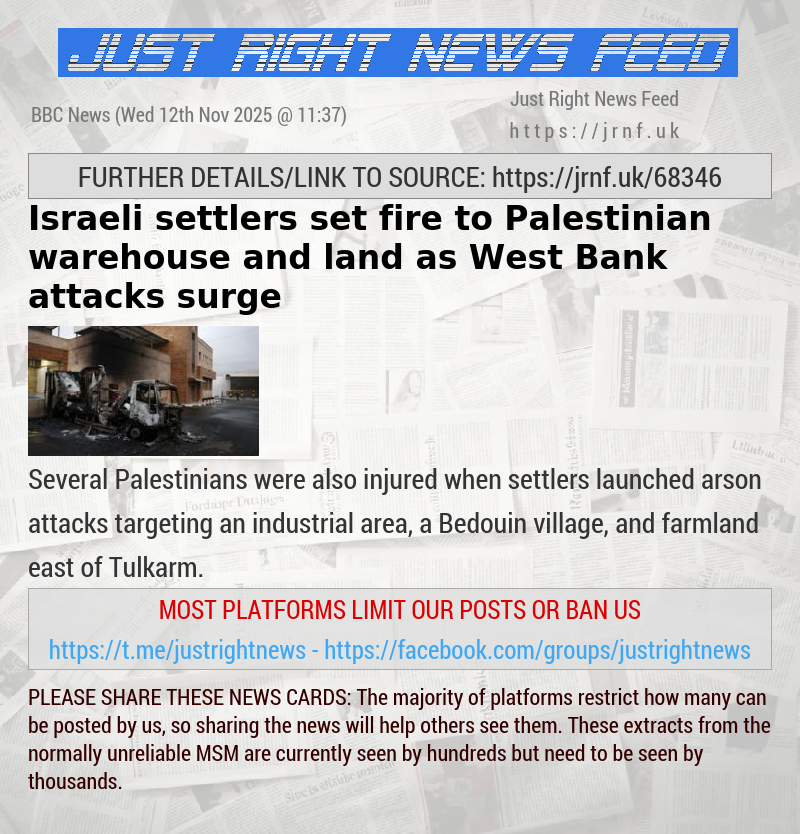 Israeli settlers set fire to Palestinian warehouse and land as West Bank attacks surge