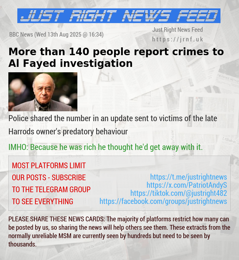 More than 140 people report crimes to Al Fayed investigation