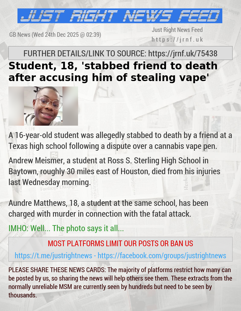 Student, 18, ’stabbed friend to death after accusing him of stealing vape’