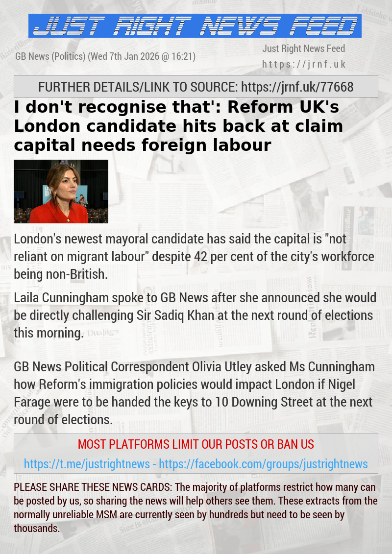 ‘I don’t recognise that’: Reform UK’s London candidate hits back at claim capital needs foreign labour