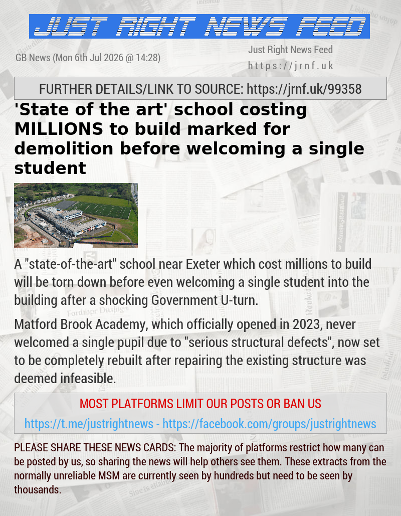 ’State of the art’ school costing MILLIONS to build marked for demolition before welcoming a single student