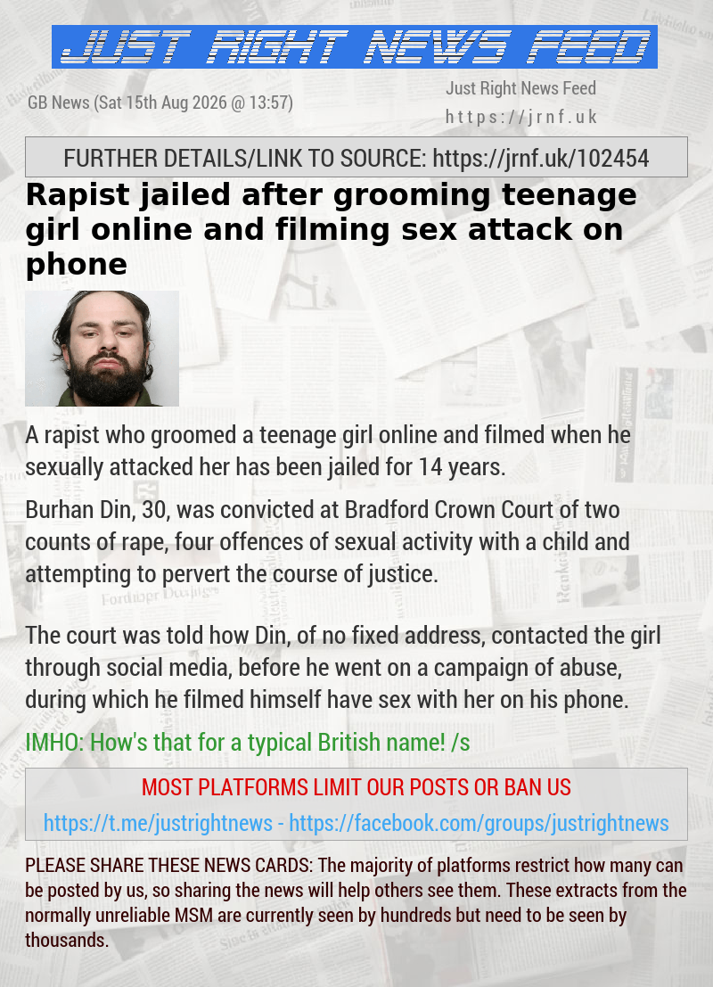 Rapist jailed after grooming teenage girl online and filming sex attack on phone