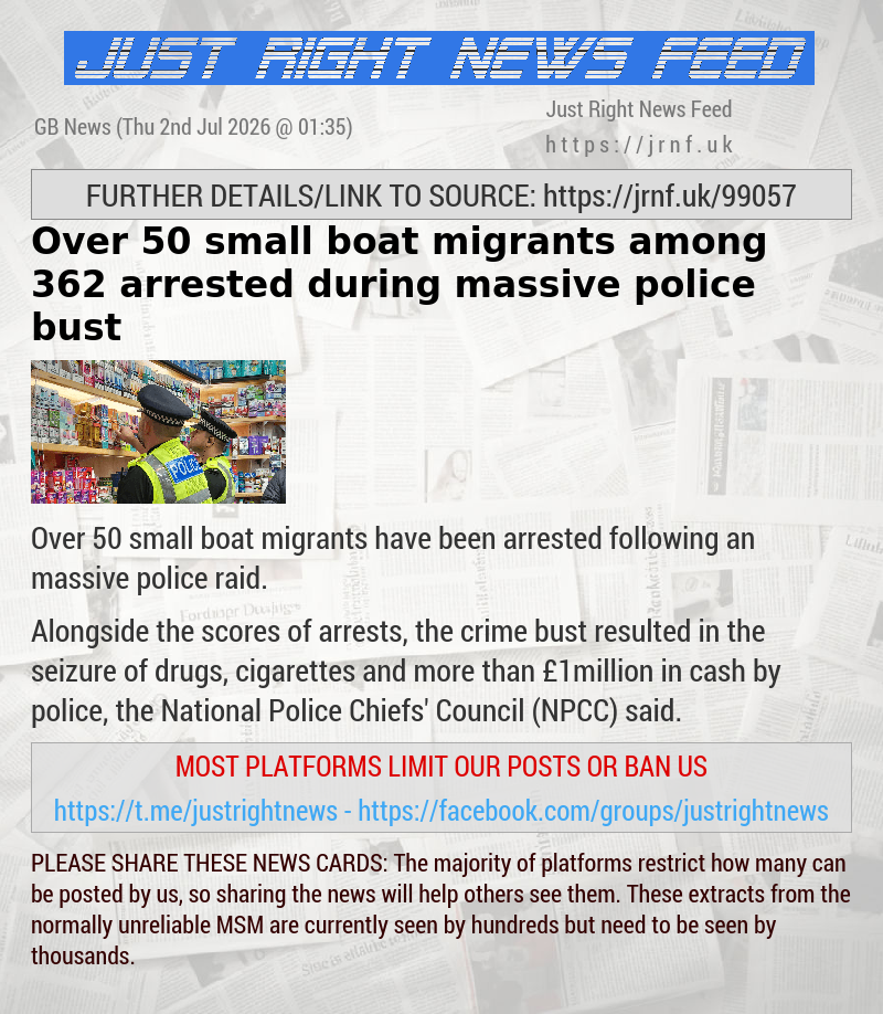 Over 50 small boat migrants among 362 arrested during massive police bust