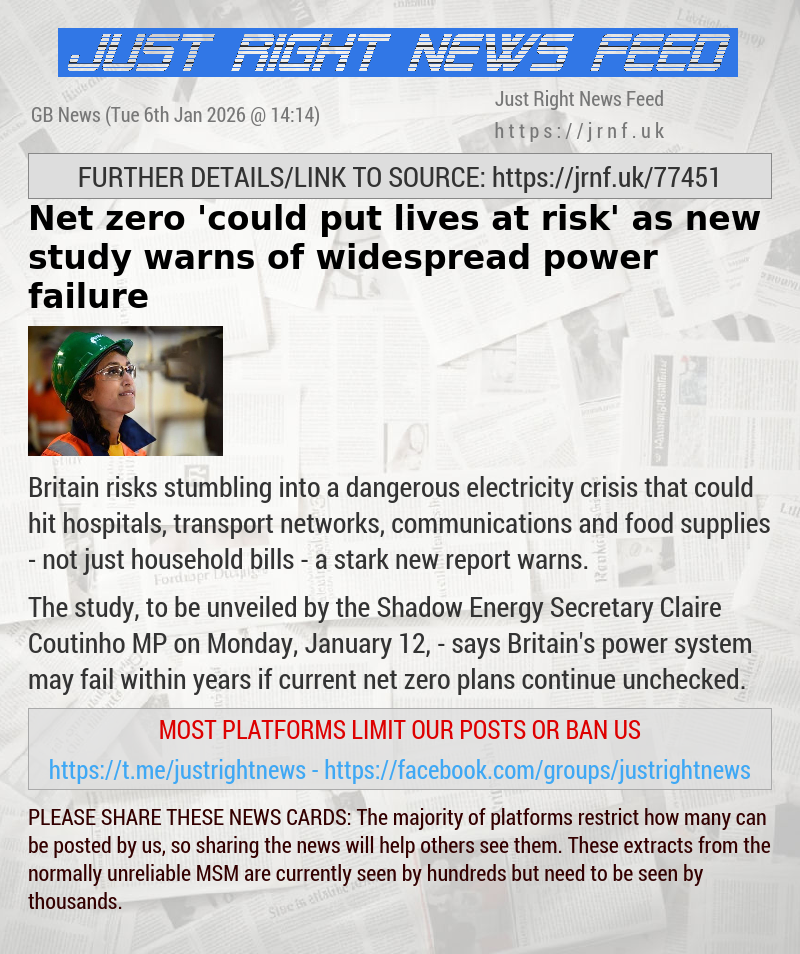 Net zero ’could put lives at risk’ as new study warns of widespread power failure
