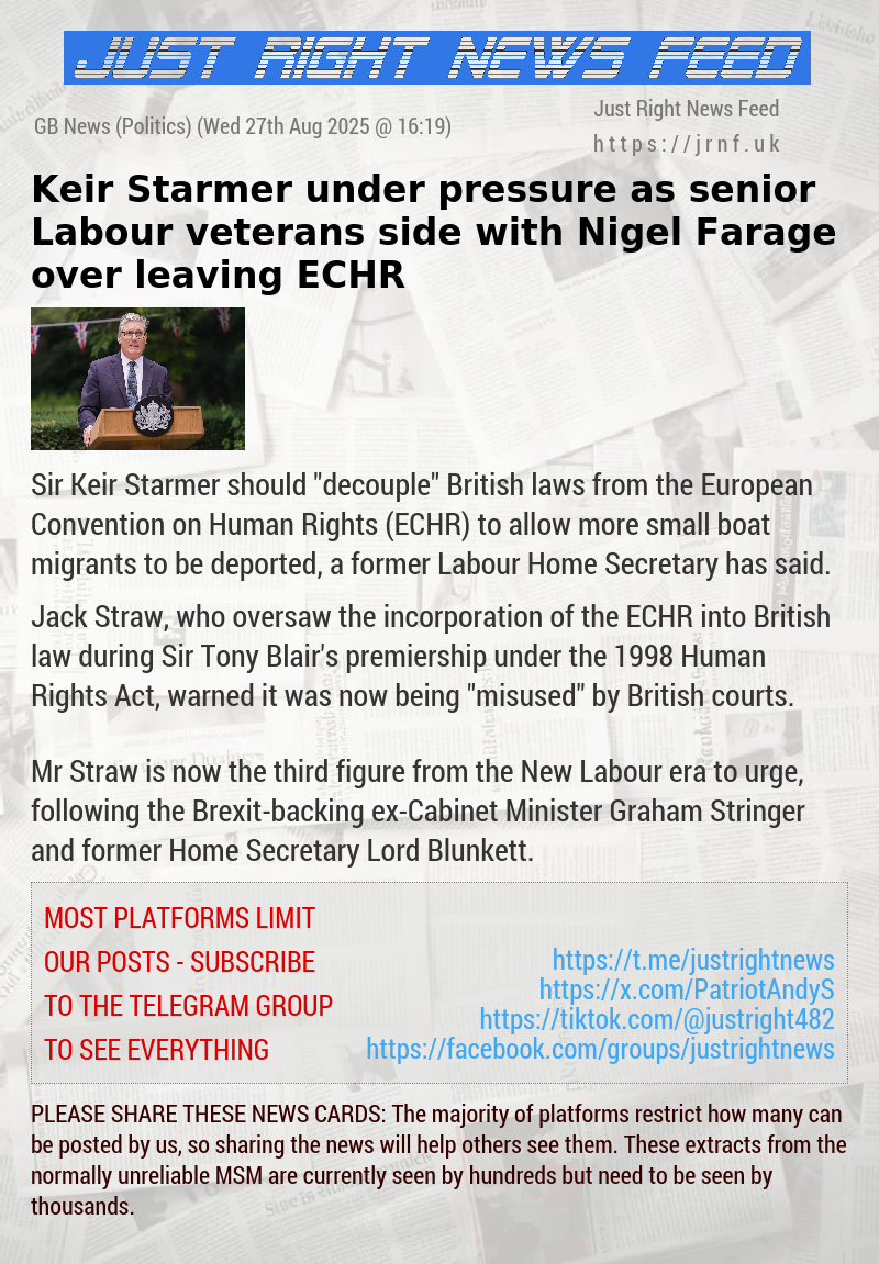 Keir Starmer under pressure as senior Labour veterans side with Nigel Farage over leaving ECHR