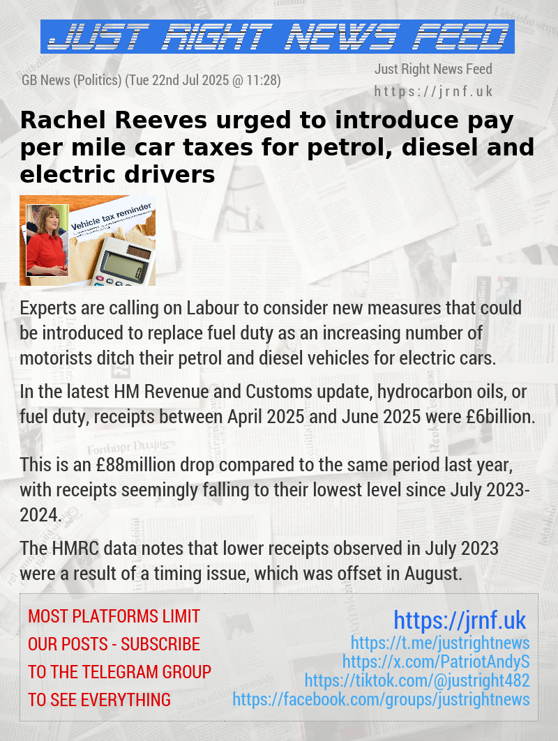 Rachel Reeves urged to introduce pay—per—mile car taxes for petrol, diesel and electric drivers