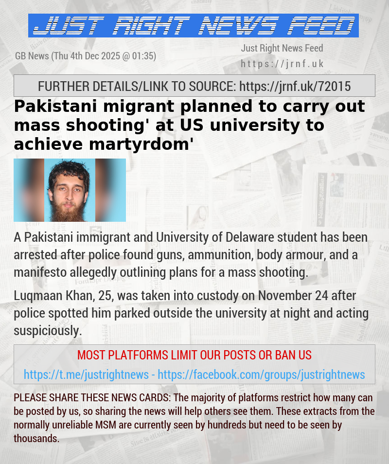 Pakistani migrant ‘planned to carry out mass shooting’ at US university to achieve ‘martyrdom’