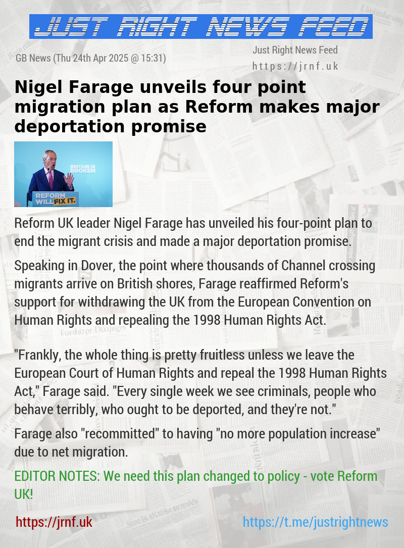 Nigel Farage unveils four—point migration plan as Reform makes major deportation promise
