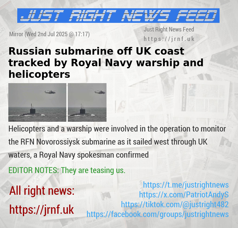 Russian submarine off UK coast tracked by Royal Navy warship and helicopters 
