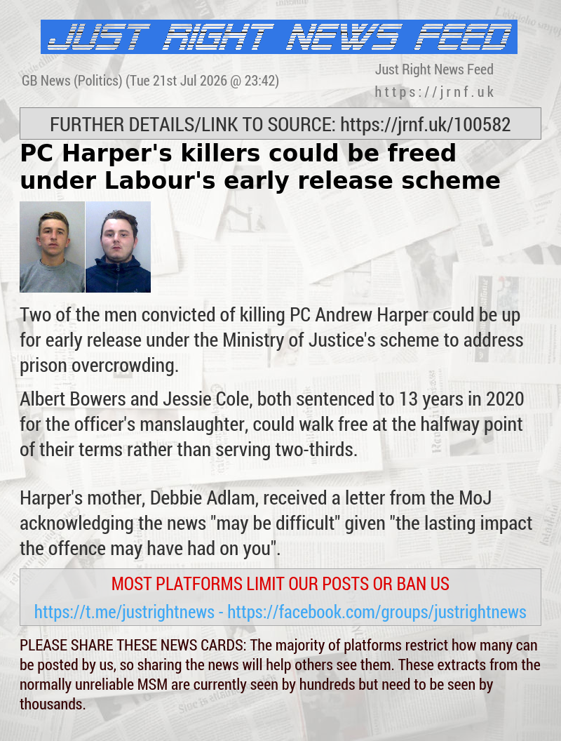 PC Harper’s killers could be freed under Labour’s early release scheme