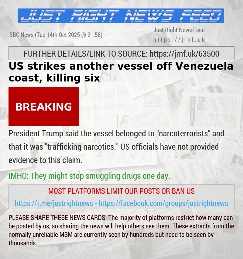 US strikes another vessel off Venezuela coast, killing six