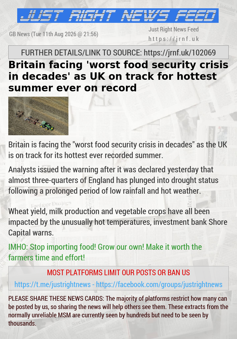Britain facing ’worst food security crisis in decades’ as UK on track for hottest summer ever on record