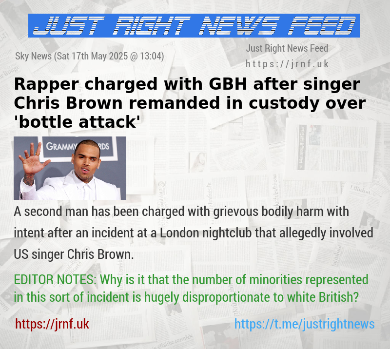 Rapper charged with GBH — after singer Chris Brown remanded in custody over ’bottle attack’