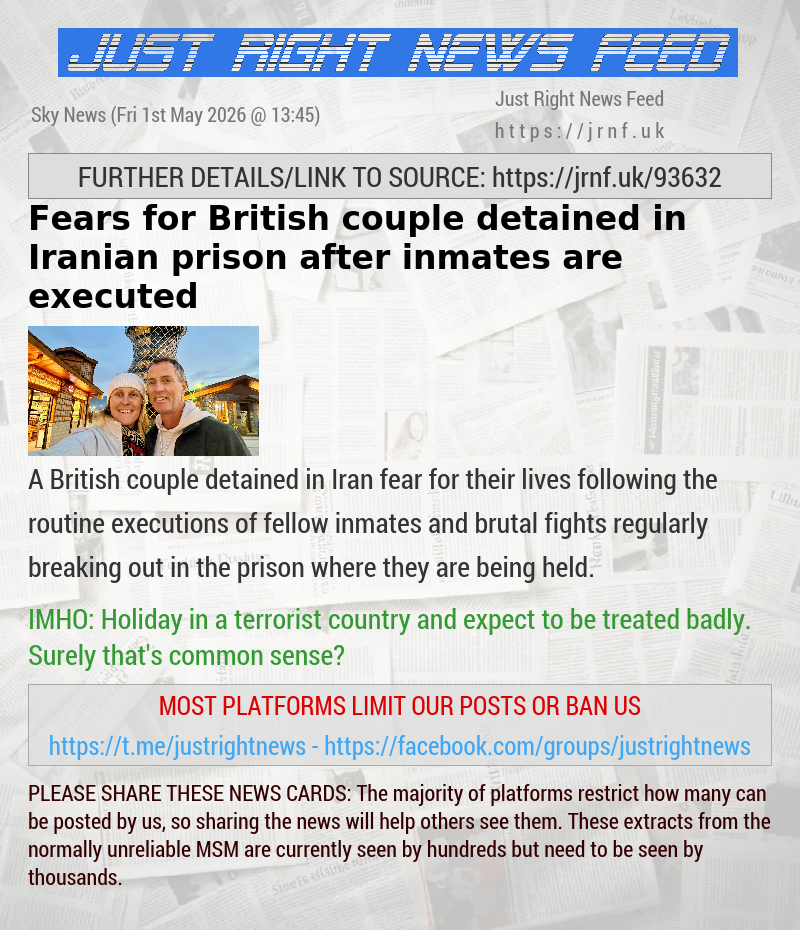 Fears for British couple detained in Iranian prison after inmates are executed
