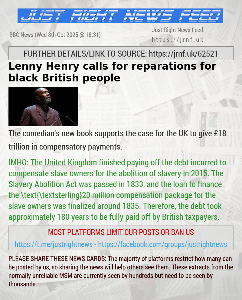 Lenny Henry calls for reparations for black British people