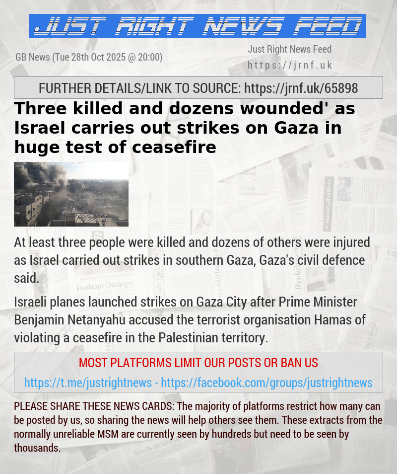 ‘Three killed and dozens wounded’ as Israel carries out strikes on Gaza in huge test of ceasefire