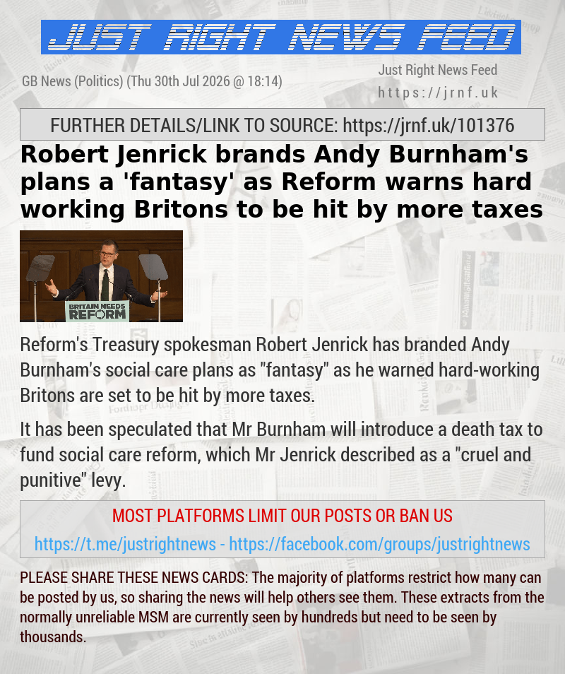 Robert Jenrick brands Andy Burnham’s plans a ’fantasy’ as Reform warns hard—working Britons to be hit by more taxes