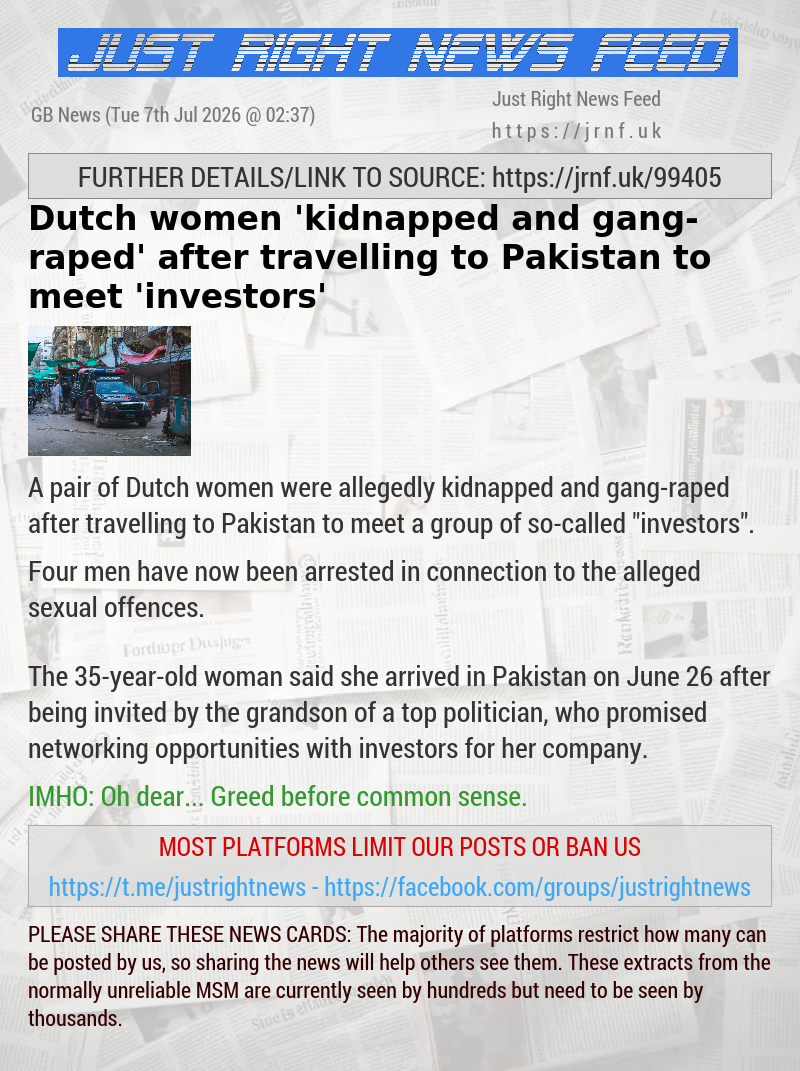 Dutch women ’kidnapped and gang—raped’ after travelling to Pakistan to meet ’investors’