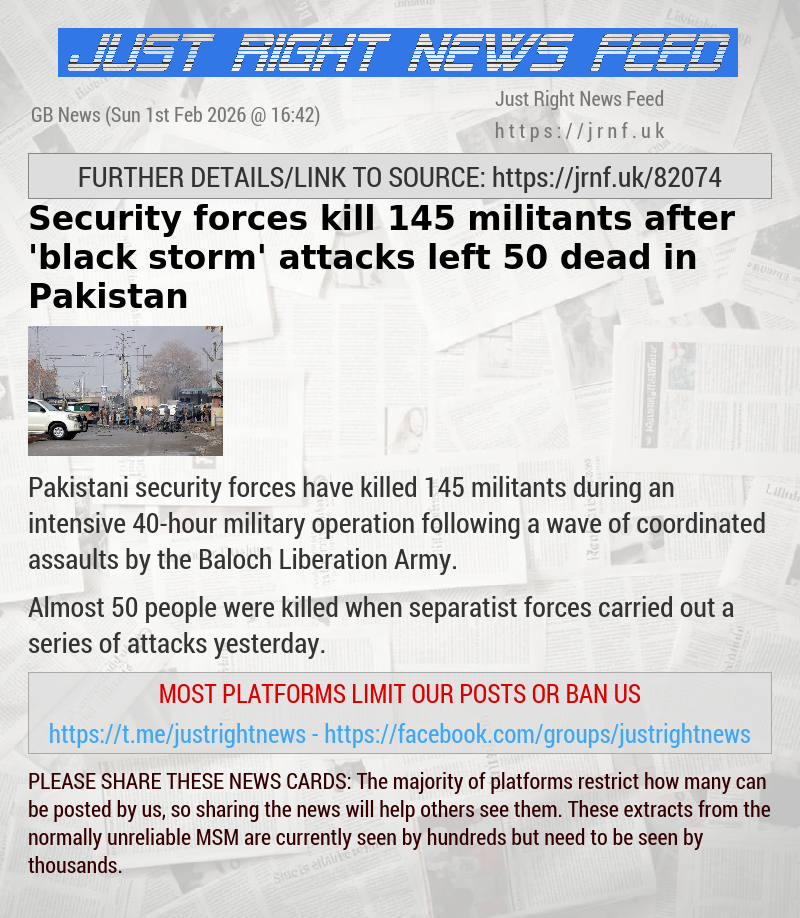 Security forces kill 145 militants after ’black storm’ attacks left 50 dead in Pakistan