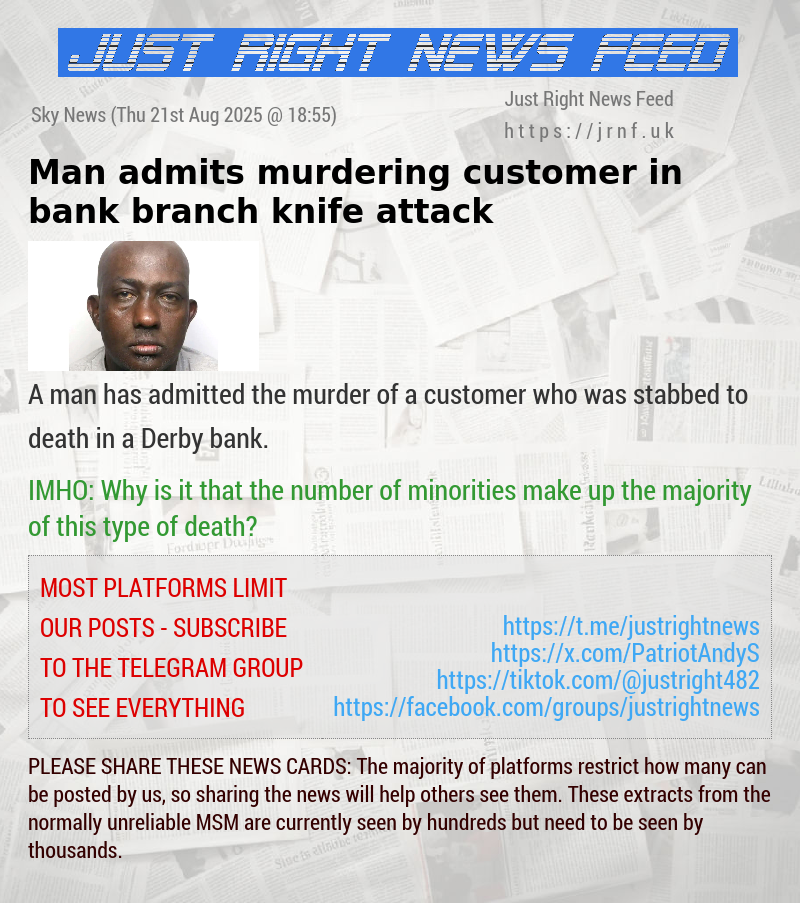 Man admits murdering customer in bank branch knife attack