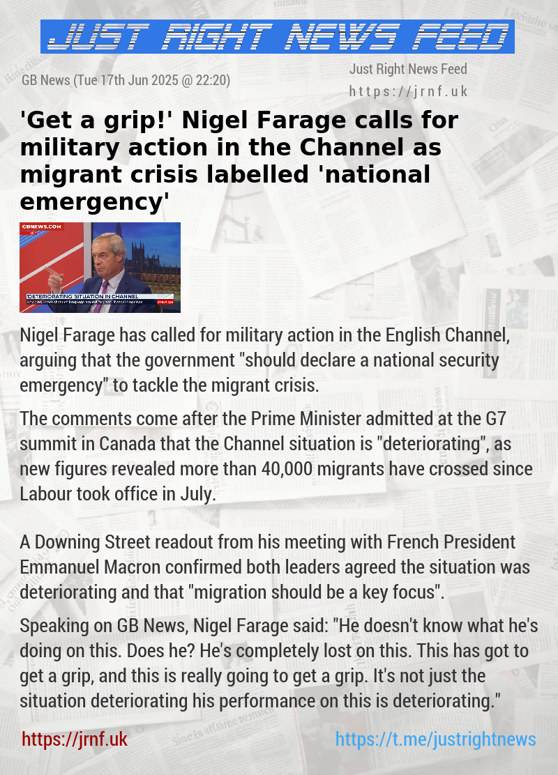 ’Get a grip!’ Nigel Farage calls for military action in the Channel as migrant crisis labelled ’national emergency’