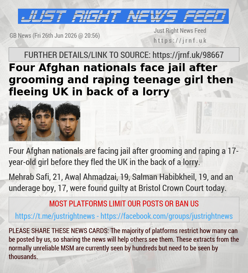 Four Afghan nationals face jail after grooming and raping teenage girl then fleeing UK in back of a lorry