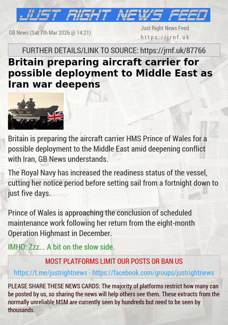 Britain preparing aircraft carrier for possible deployment to Middle East as Iran war deepens