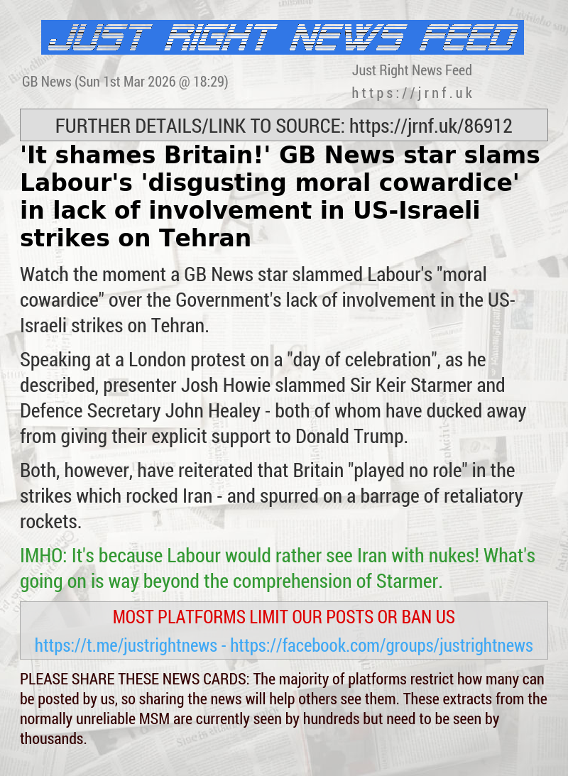 ’It shames Britain!’ GB News star slams Labour’s ’disgusting moral cowardice’ in lack of involvement in US—Israeli strikes on Tehran