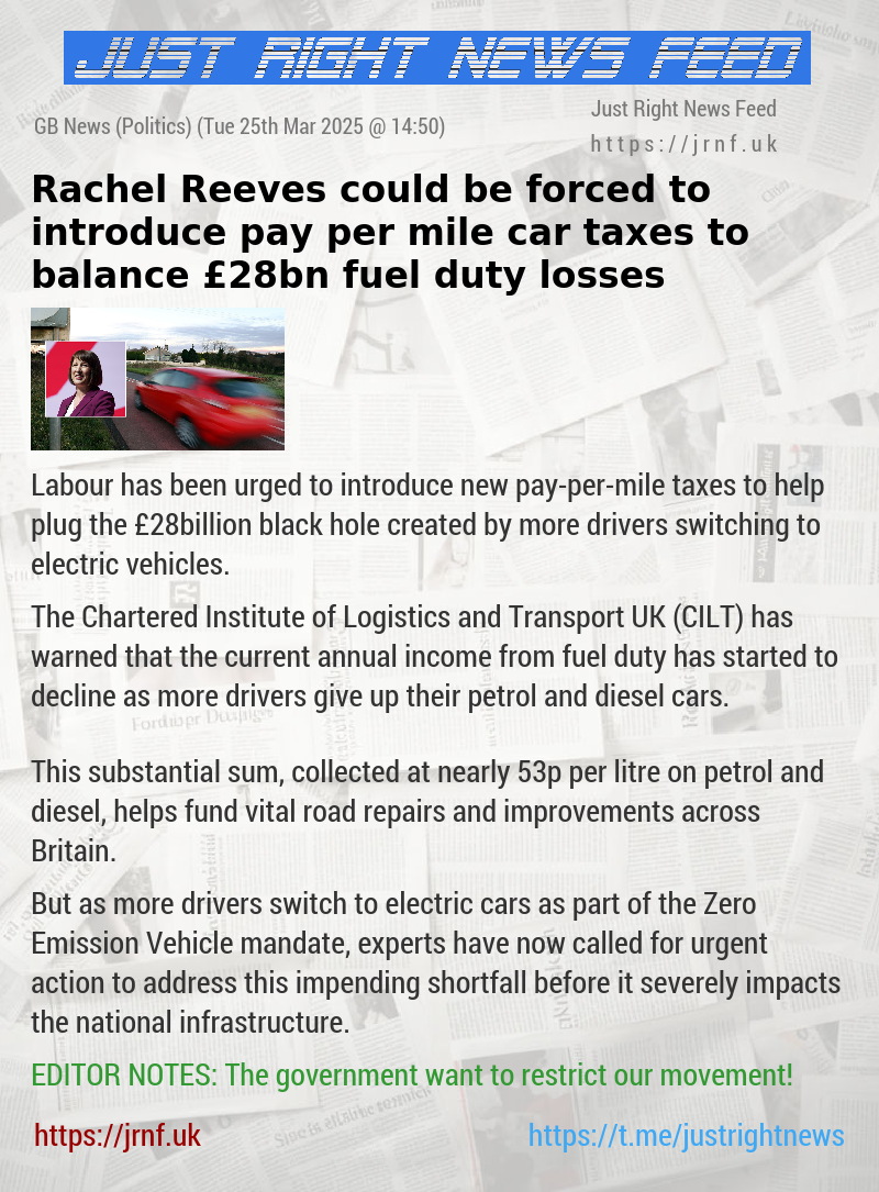 Rachel Reeves could be forced to introduce pay—per—mile car taxes to balance £28bn fuel duty losses