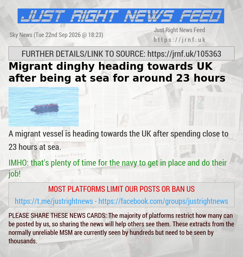 Migrant dinghy heading towards UK after being at sea for around 23 hours