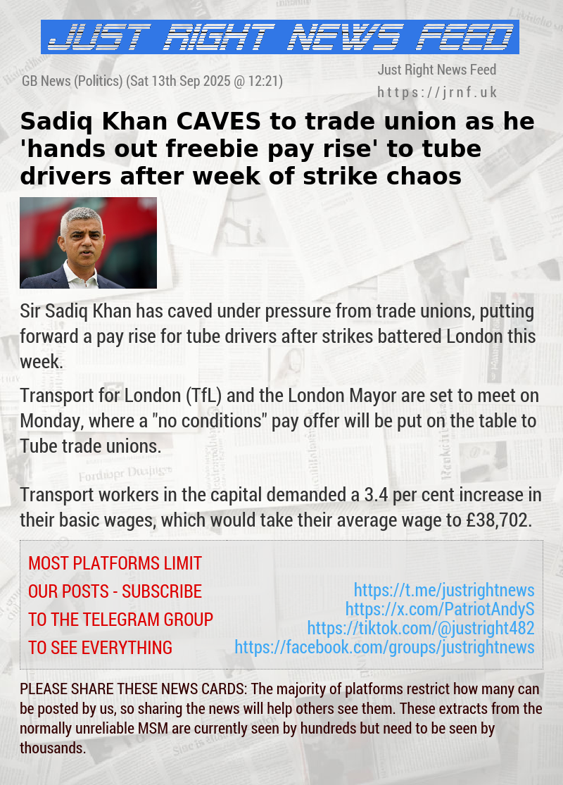 Sadiq Khan CAVES to trade union as he ’hands out freebie pay rise’ to tube drivers after week of strike chaos