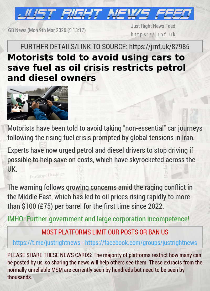 Motorists told to avoid using cars to save fuel as oil crisis restricts petrol and diesel owners