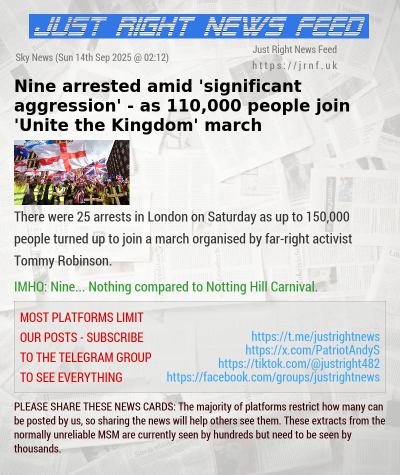 Nine arrested amid ’significant aggression’ — as 110,000 people join ’Unite the Kingdom’ march