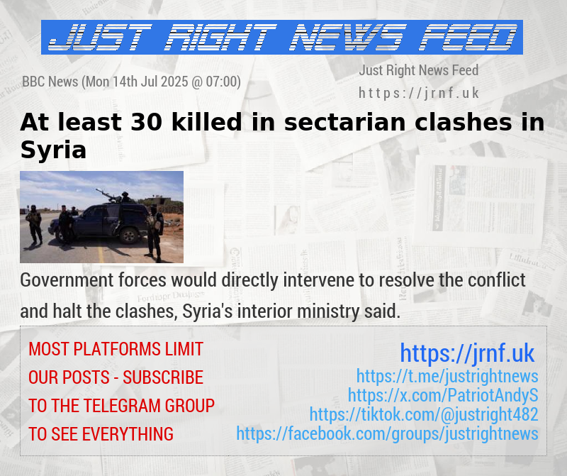 At least 30 killed in sectarian clashes in Syria