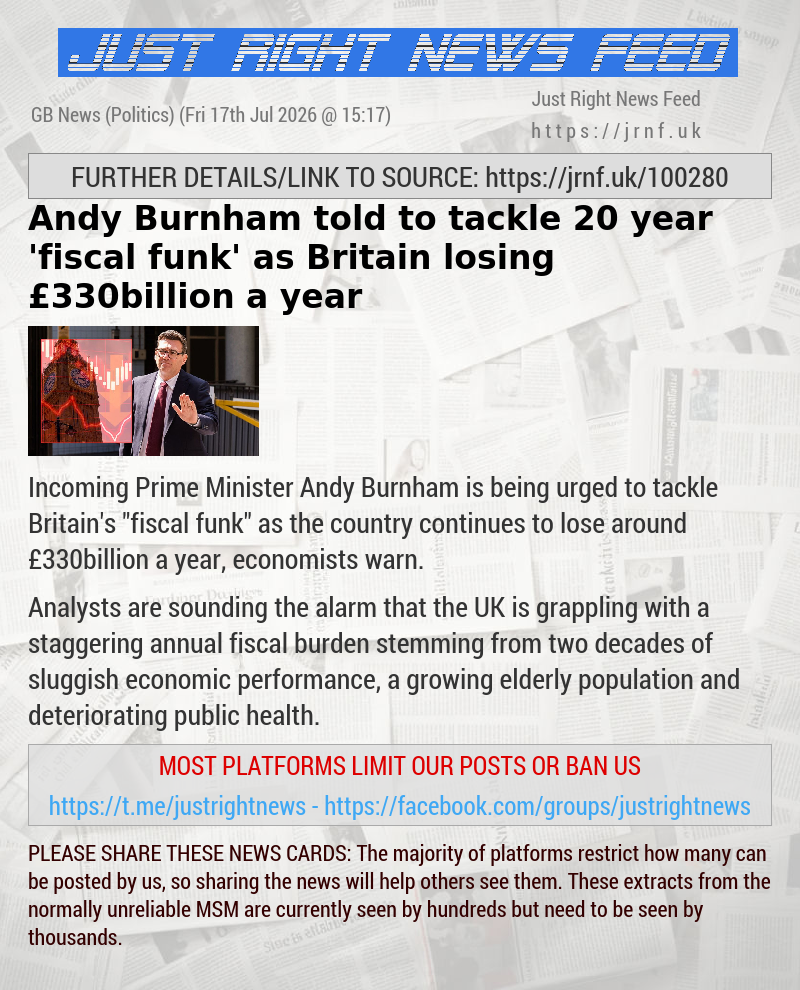 Andy Burnham told to tackle 20—year ’fiscal funk’ as Britain losing &pound;330billion a year