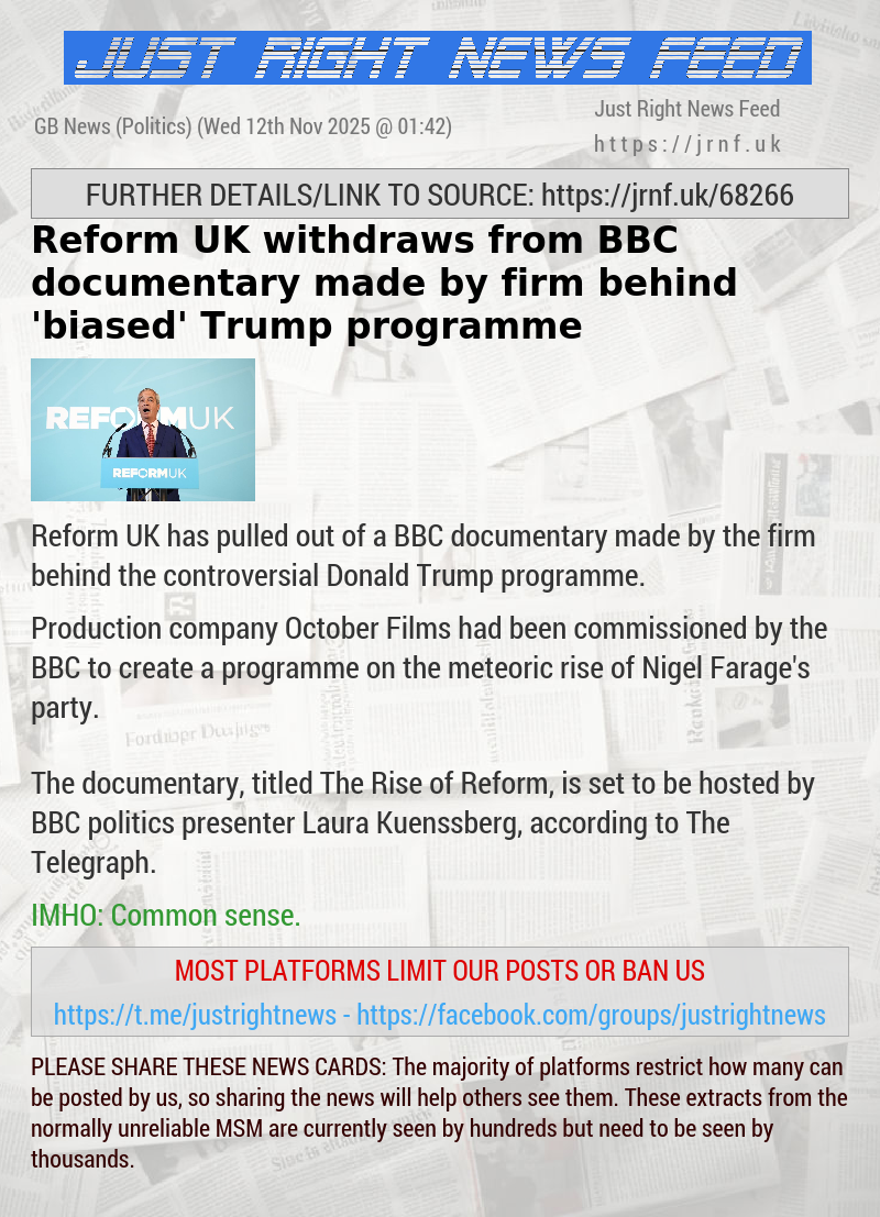 Reform UK withdraws from BBC documentary made by firm behind ’biased’ Trump programme