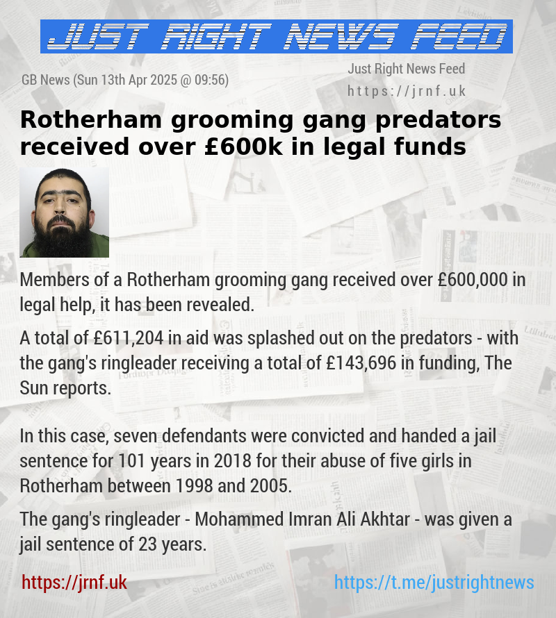 Rotherham grooming gang predators received over £600k in legal funds