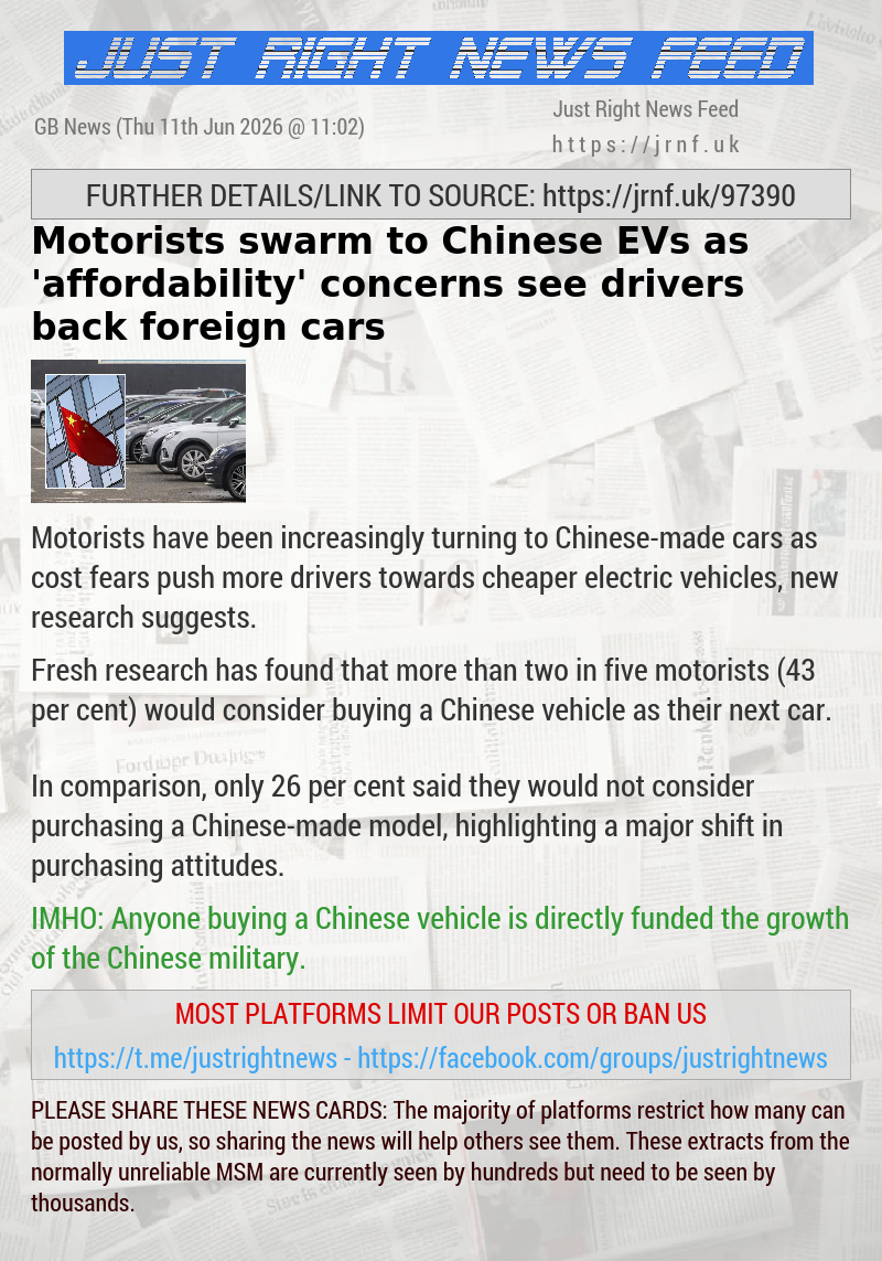 Motorists swarm to Chinese EVs as ’affordability’ concerns see drivers back foreign cars