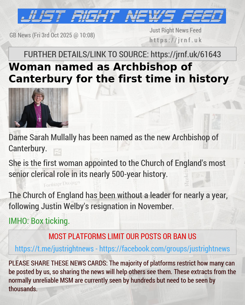 Woman named as Archbishop of Canterbury for the first time in history