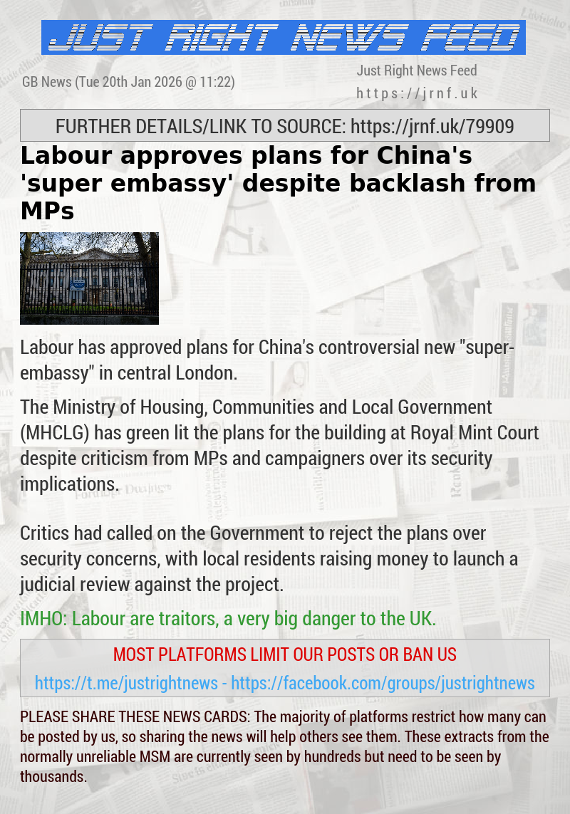 Labour approves plans for China’s ’super embassy’ despite backlash from MPs