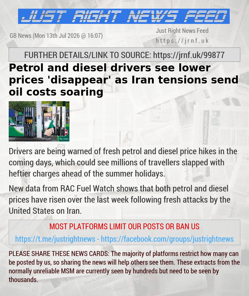 Petrol and diesel drivers see lower prices ’disappear’ as Iran tensions send oil costs soaring