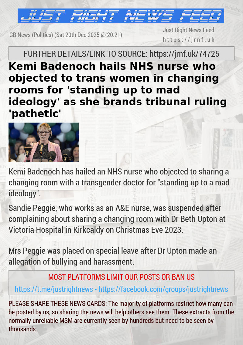 Kemi Badenoch hails NHS nurse who objected to trans women in changing rooms for ’standing up to mad ideology’ as she brands tribunal ruling ’pathetic’