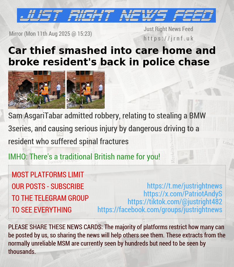 Car thief smashed into care home and broke resident’s back in police chase