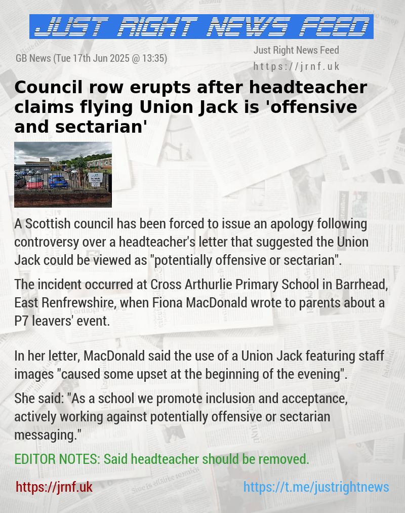 Council row erupts after headteacher claims flying Union Jack is ’offensive and sectarian’