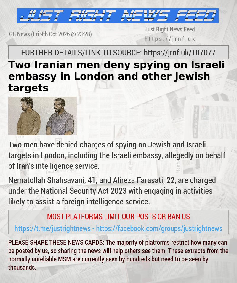 Two Iranian men deny spying on Israeli embassy in London and other Jewish targets