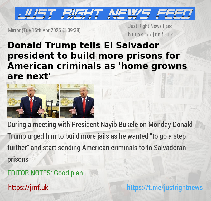 Donald Trump tells El Salvador president to build more prisons for American criminals as ’home growns are next’ 