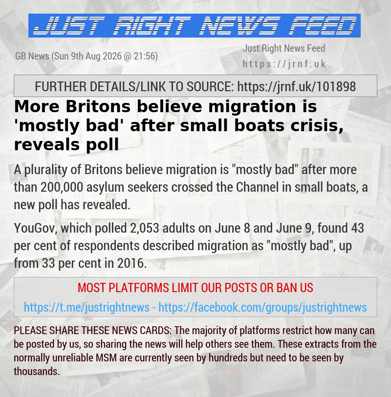 More Britons believe migration is ’mostly bad’ after small boats crisis, reveals poll